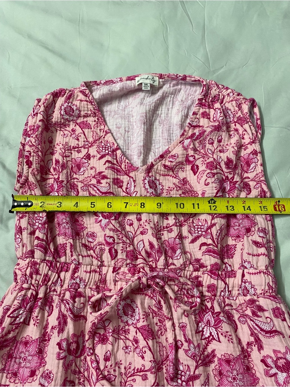 Wonderly Sleeveless boho Pink Floral Gauze Midi Dress with Pockets Size Medium - Picture 9 of 10